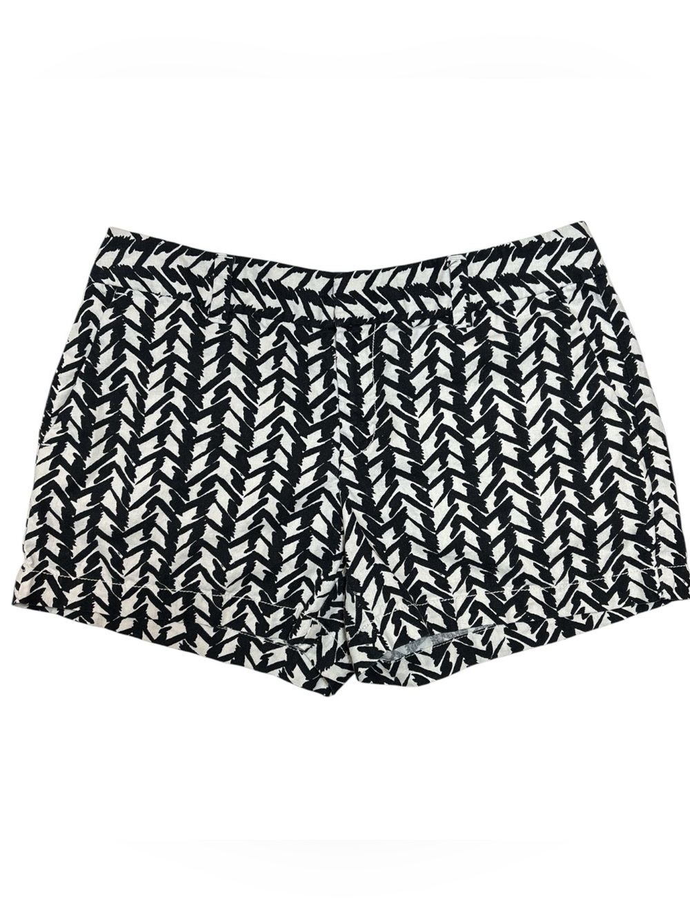 LOFT Black & White Patterned Shorts - Linen Mix